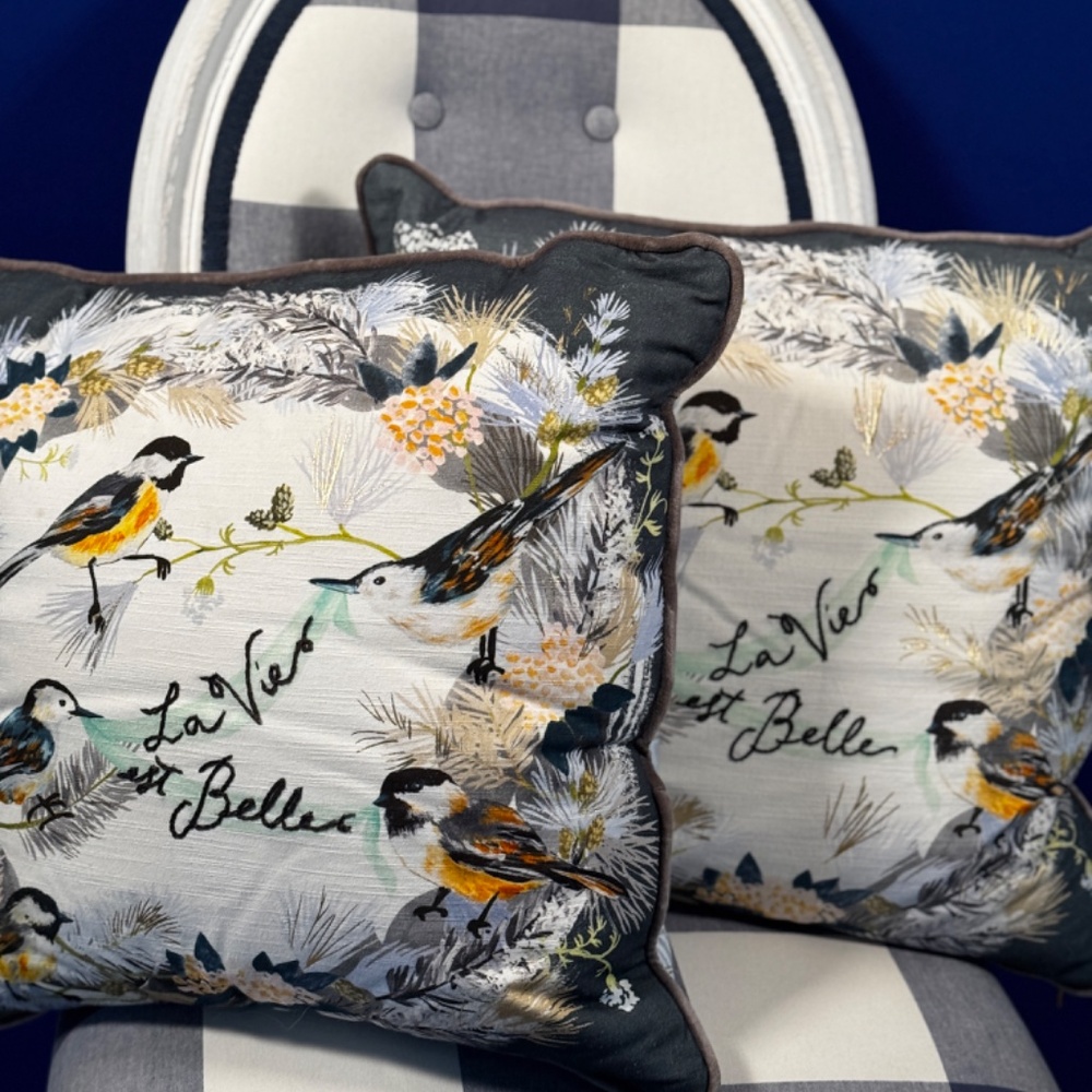 Anthropologie 'La Vie est Belle" Birds Pillows - 2 available - Picture 2 of 10